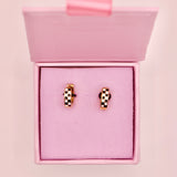 18k Gold checkered Huggie Earrings