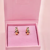 18k Gold checkered Huggie Earrings