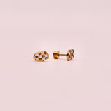 18k Gold Checkered Pumpkin Stud Earrings