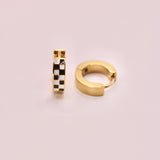 18k Gold checkered Huggie Earrings