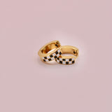 18k Gold checkered Huggie Earrings