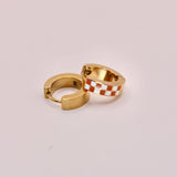 18k Gold Orange checkered Huggie Earrings