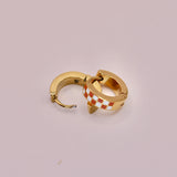 18k Gold Orange checkered Huggie Earrings