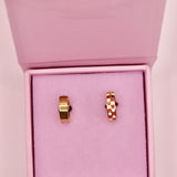 18k Gold Orange checkered Huggie Earrings