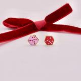 18k Gold Heart Dice Stud Earrings