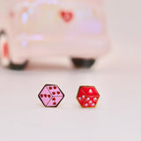 18k Gold Heart Dice Stud Earrings