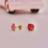 18k Gold Heart Dice Stud Earrings